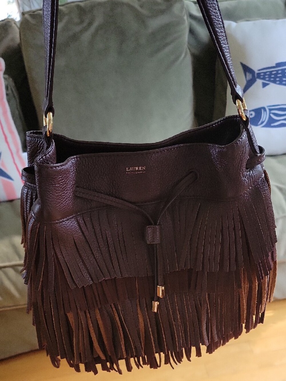 Lauren Ralph Lauren Brown Leather Fringe Cobden Bag